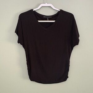 WHBM Black V-Neck Short-Dolman Sleeve Ruched Top Size XS